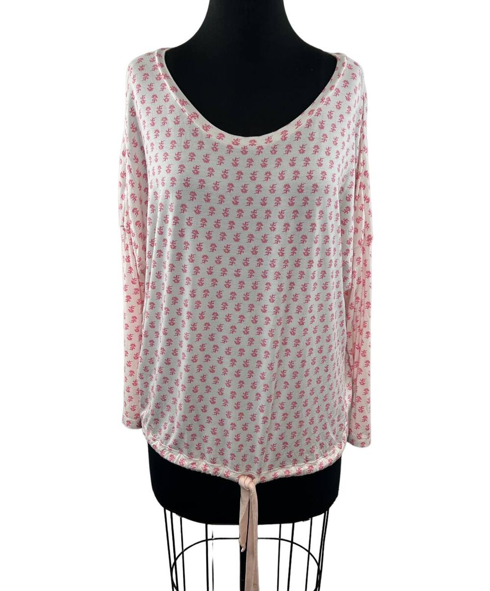 Eberjey White Pink M Top Modal Floral Scoop Neck 3/4 Sleeve Pullover Regular Fit